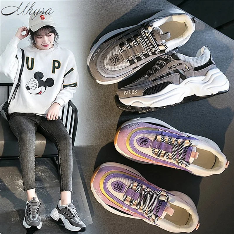 

2020 New Spring Wild Sneakers Fashion Women's Dad Shoes Thick Sneakers Low-Top Shoes Women's Reflective Casual Shoes Y023