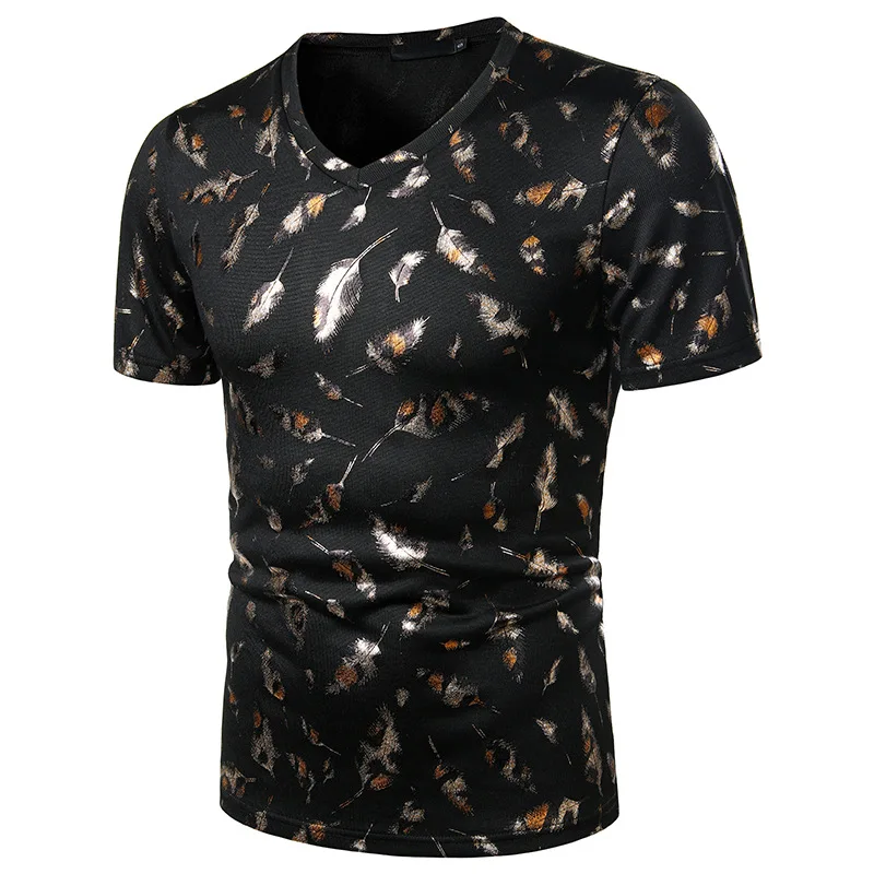 Мужская Блестящая футболка с 3D принтом леопарда и перьев модная повседневная