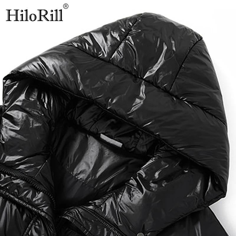 

HiloRill Casual Black Parka Women Batwing Sleeve Straight Long Coat Zipper Up Hooded Coats Ladies Warm Winter Autumn Outerwear