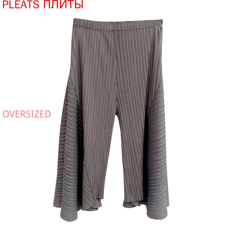 

Miyake Folds 2021 New Spring and Autumn High Waist Casual Straight-leg Pants Women Loose Sho Thin Wild Nine-point Wide-leg Pants