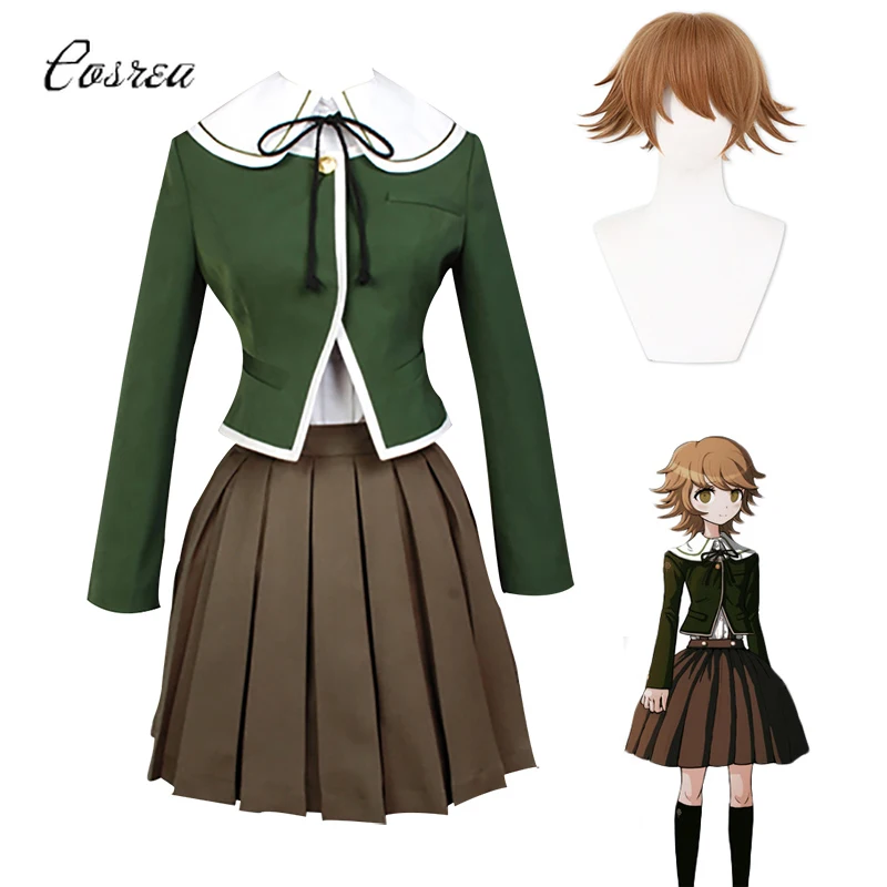 Аниме Danganronpa Косплей Chihiro Fujisaki костюм девушки пальто рубашка юбка Униформа Dangan Ronpa