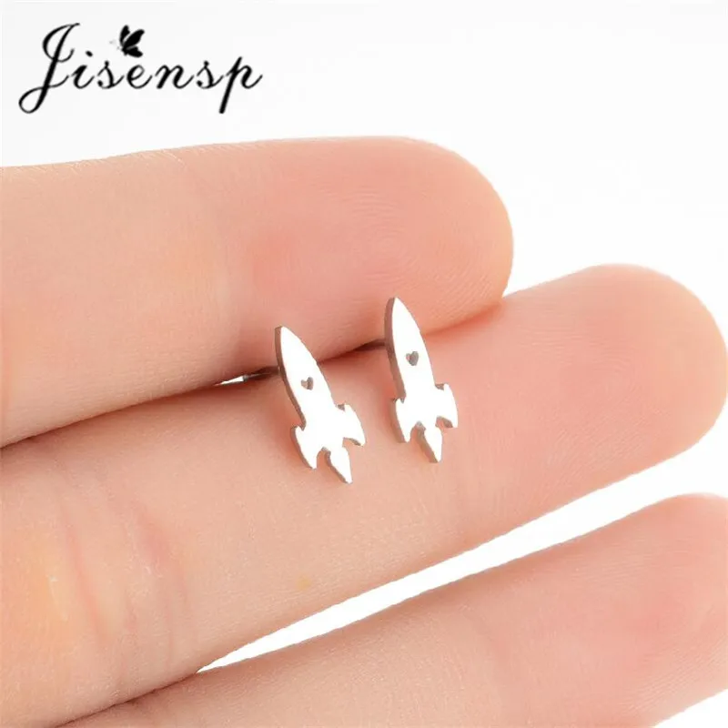 

Jisensp Stainless Steel Cute Rockets Small Stud Earrings for Women Cartoon Fashion Spacecraft Earrings Punk Jewelry Party Gift