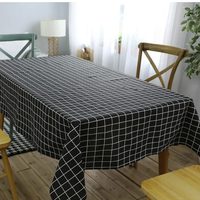 Простой стиль черное клетчатое декоративное хлопковое белье скатерть покрытие