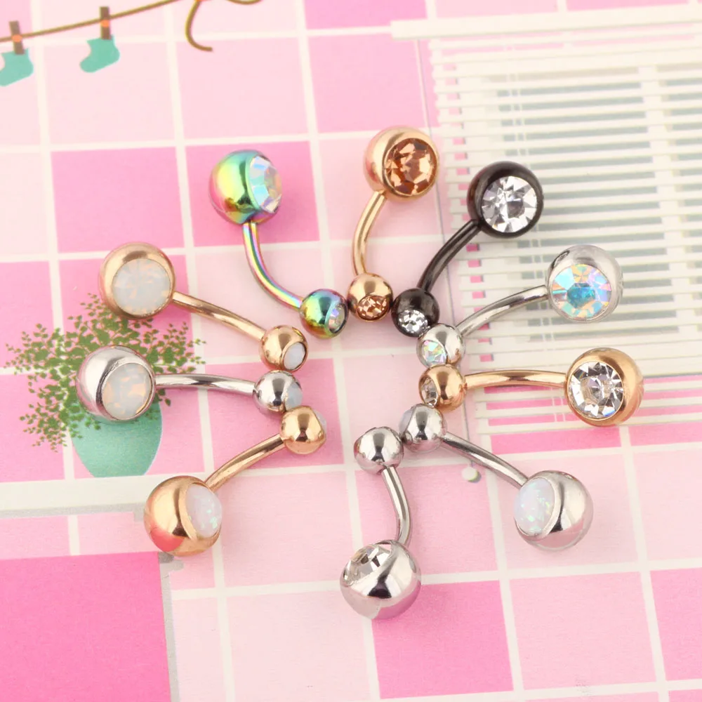 Кольцо для пирсинга пупка из хирургической стали с одним кристаллом и стразами