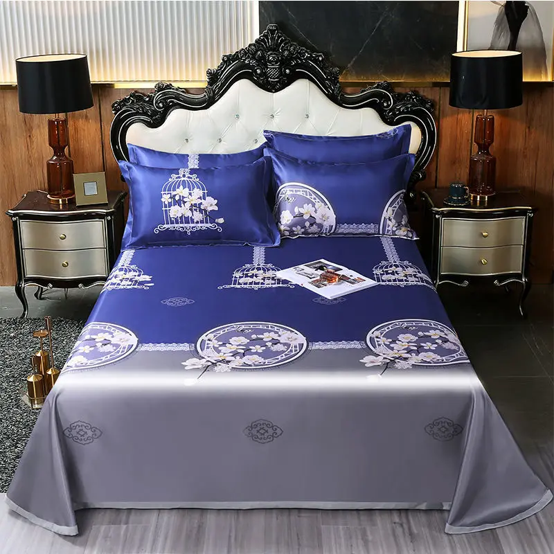 

New Chinese High-end Ice Silk Mat Summer Home Bedroom Bedding 3pcs Set 1 Bed Sheet+2 Pillowcase Non-Slip King/Queen Size J8432