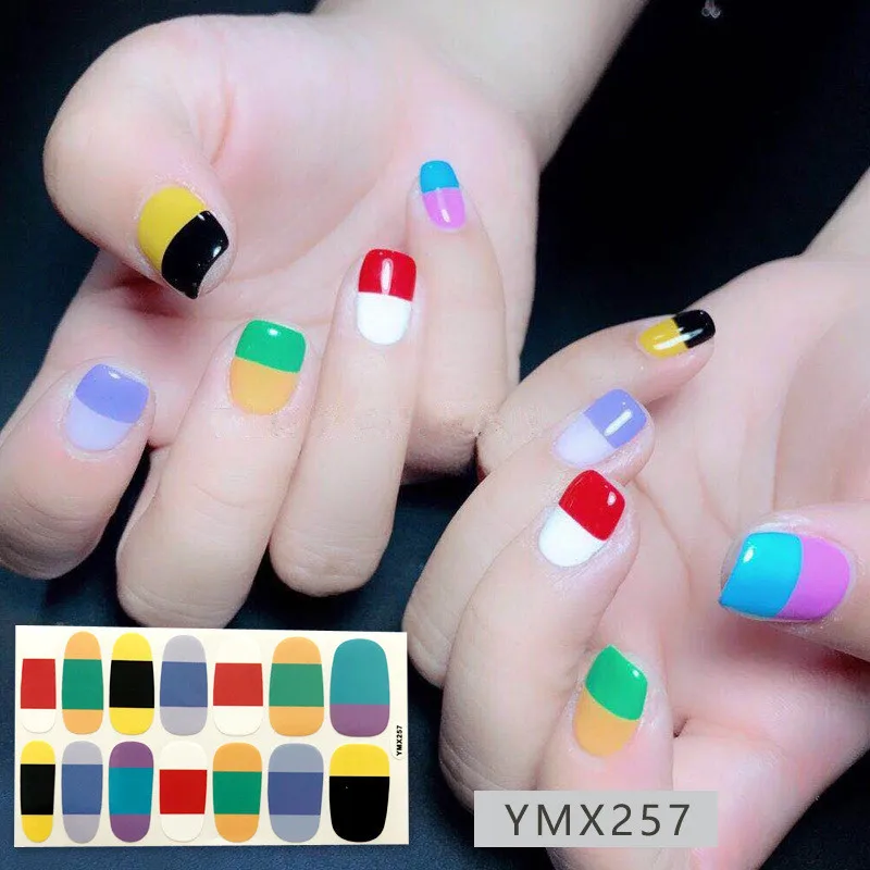 YMX257 14 советы/лист корейский стиль ногтей Декоративная обертка клей водонепроницаемый наклейки-лак искусство аксессуары Твердые полоски блеск - Цвет: YMX257