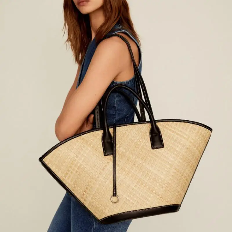 

Casual Raffia Straw Tote Bags for Women Large Capacity Handwoven Women Shoulder Bag Summer Beach Straw Handbag Women's Bag 2021