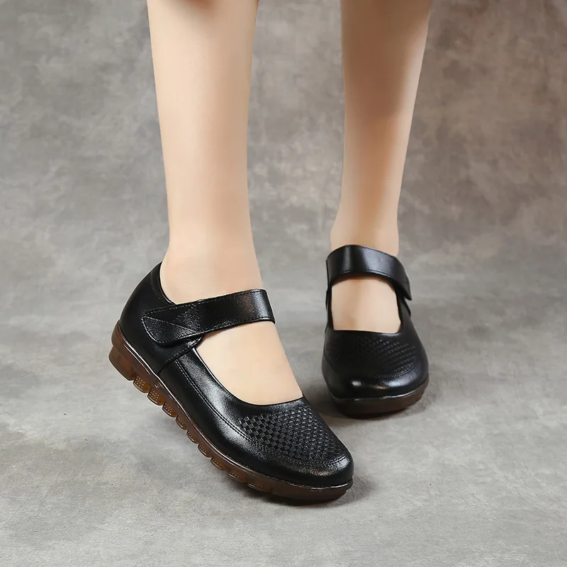 

TIMETANG New Autumn High Soft Cowhide Leather Shoes Women Flats Soft Sole Non-slip Comfortable Shoes Mother Shoes