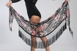 Юбка для латинских танцев, Женская юбка для сальсы, костюм самбы, одежда для латинских танцев, Одежда для танцев, женский шарф, танцевальные костюмы с леопардовой кисточкой - Цвет: flower scarf