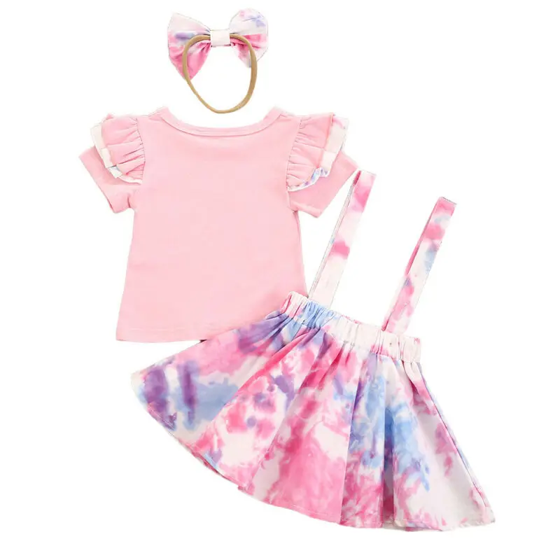 

Kids Baby Girls Tie Dyed Short Sleeve Top + Skirt + Headband Set Outfits Clothes
