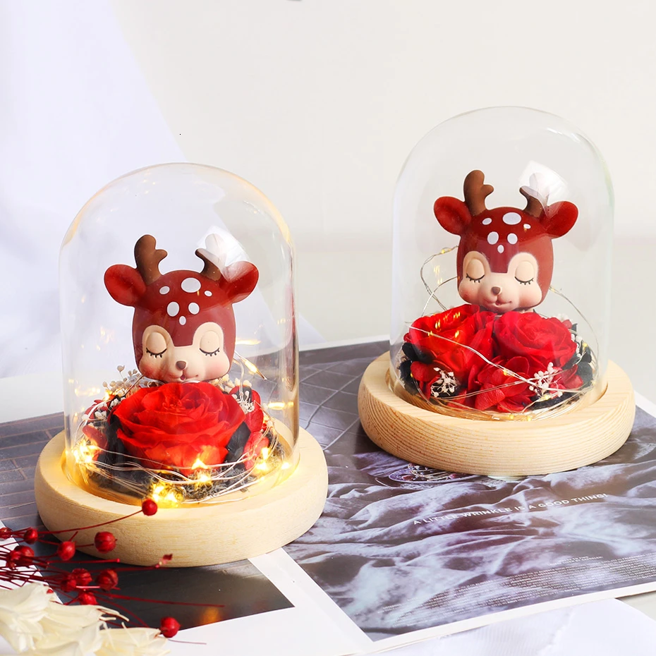 Олень красота и чудовище Роза вечная эксклюзивная красная роза в стеклянном