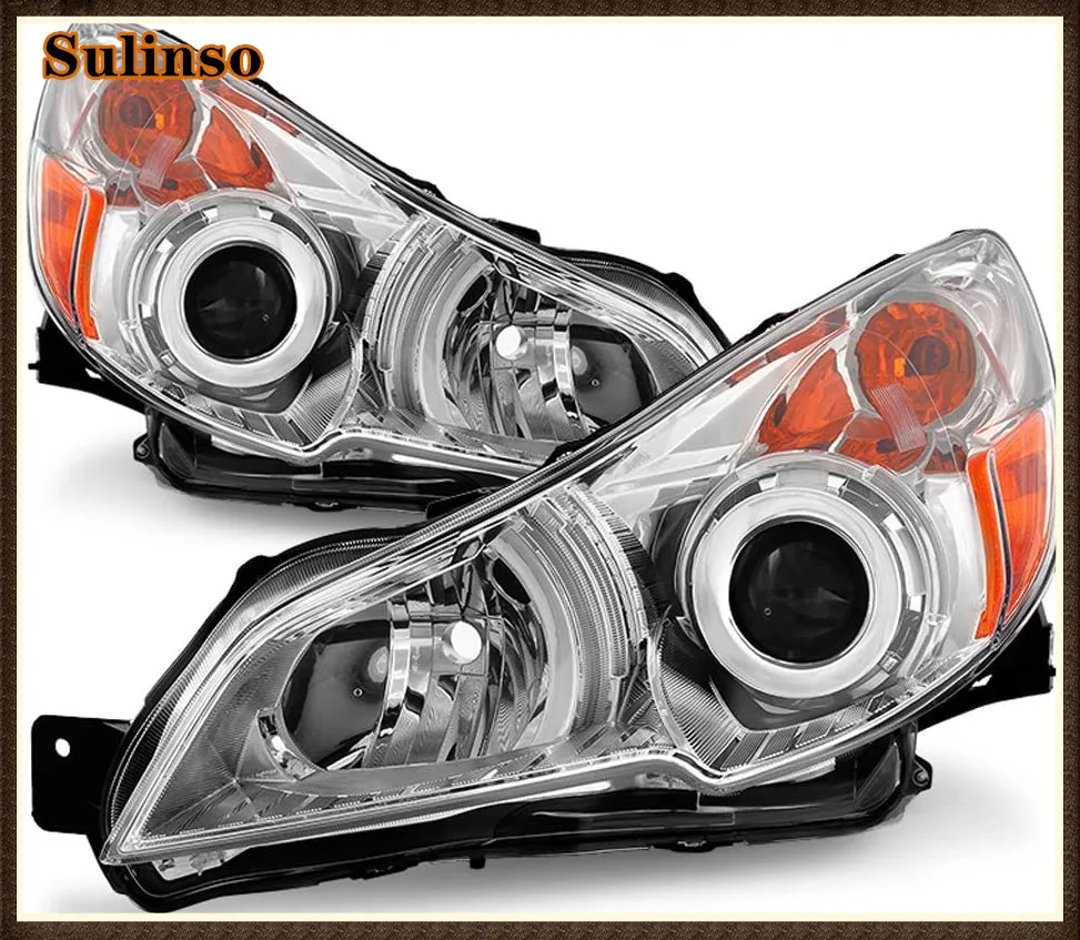 Sulinso For 2010 2011 2012 2013 2014 Subaru-Legacy Outback Chrome Housing Headlights Headlamps Driver + Passenger Side