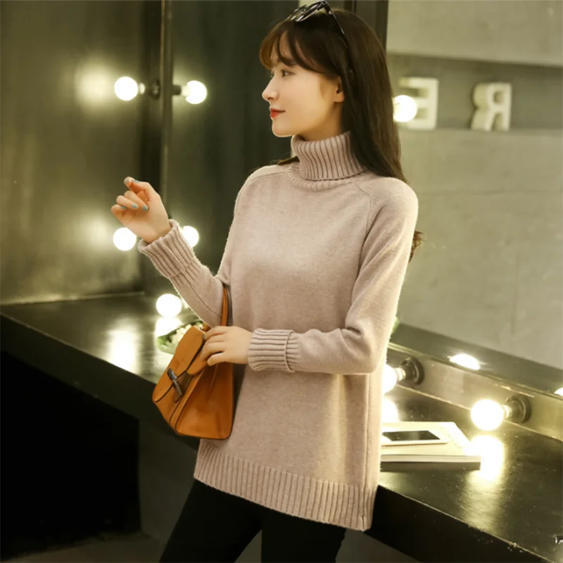Осенне-зимние женские вязаные свитера пуловеры водолазка с длинным рукавом