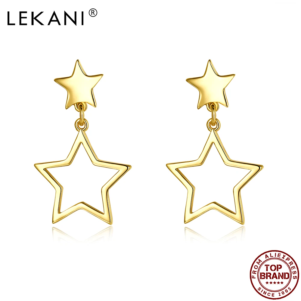 

LEKANI Double Shining Star Drop Earrings For Women Simple Personality Earring Fashion Jewelry Birthday Gift Send Girlfriend
