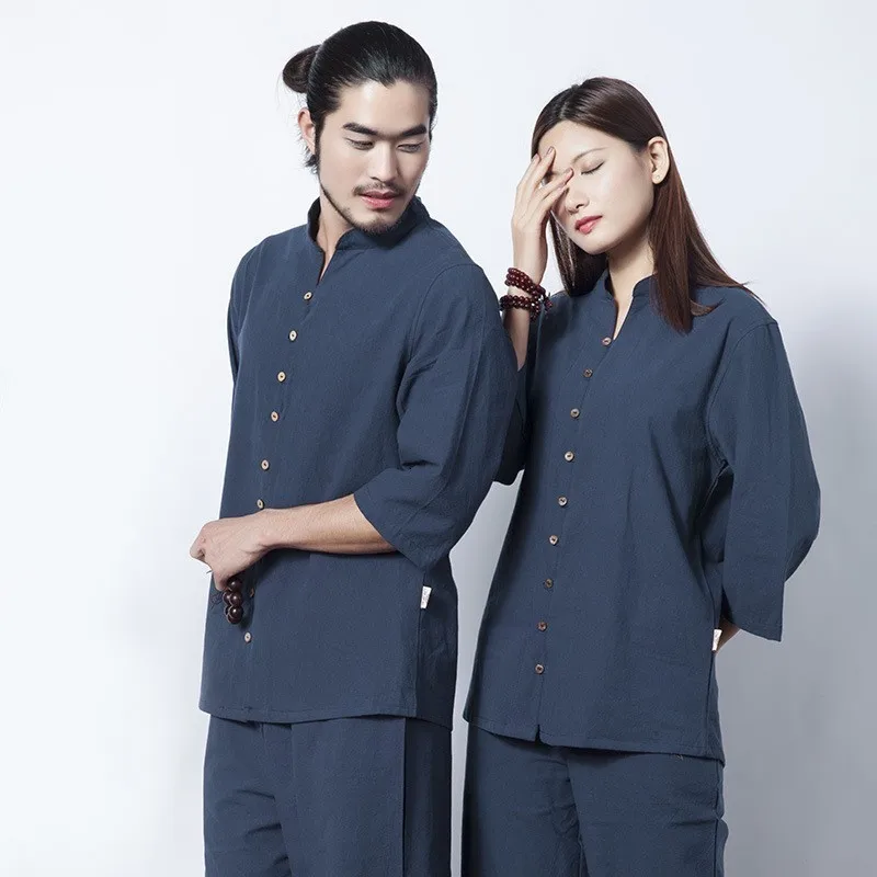 Ретро китайский стиль Мужская медитация хлопок белье комплект из 2 предметов