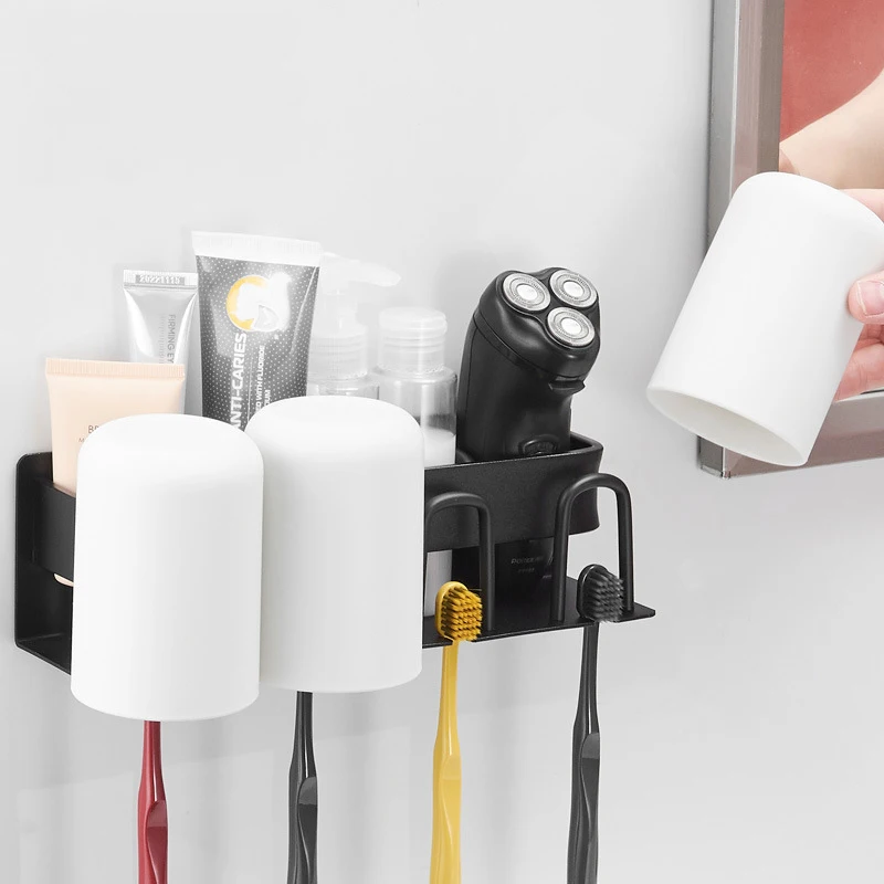 

Toothbrush Holder Wall Mount Aluminium Toothpaste Rack Bathroom Accessories Bathroom Storage Creative Toothbrush Organizer