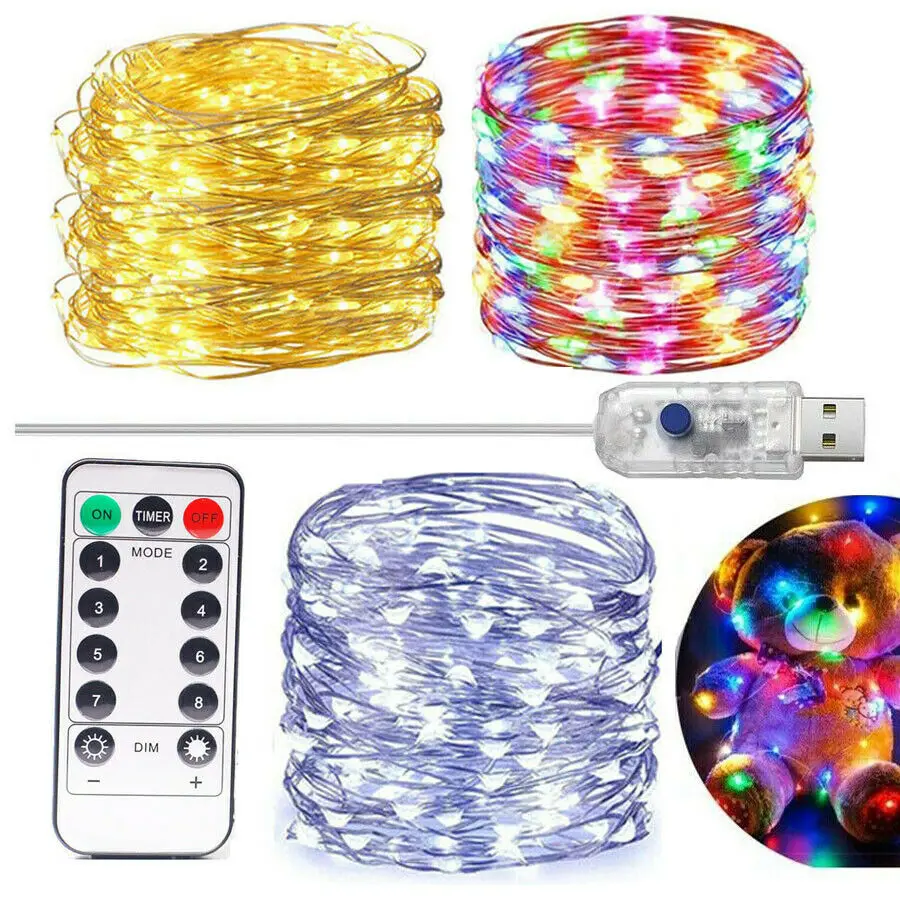 

1M 5M USB Twinkle LED String Fairy Waterpoor Lights With Remote Copper Wire Party Christmas Garden Holiday Decor Happy New Year