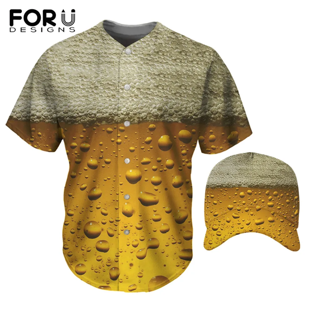 

FORUDESIGNS 2 шт. 3D свободные мужские футболки с коротким рукавом с рисунком пива, топы на пуговицах, мужские футболки