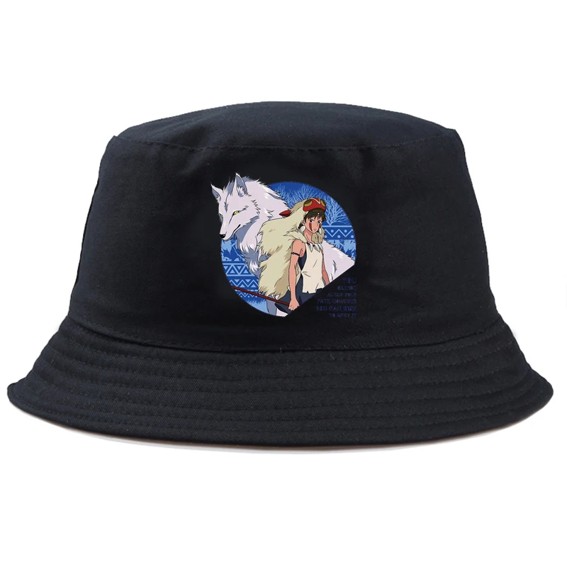 Graphic Princess Mononoke San Ashitaka Fashion Headwear Reversible Aesthetic Fishing Hat Cotton Harajuku Girl Boy Bob | Аксессуары для