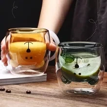 

Creative Cute Bear Double-layer Glass Mug with Round Mouth Prevent Scald Coffee Cup Kawaii Juice Cup Cartoon Christmas Gift