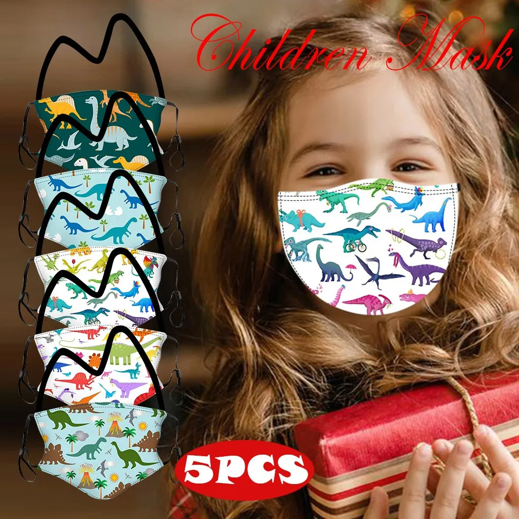 5 шт. детская многоразовая маска для лица с принтом динозавров | Красота и