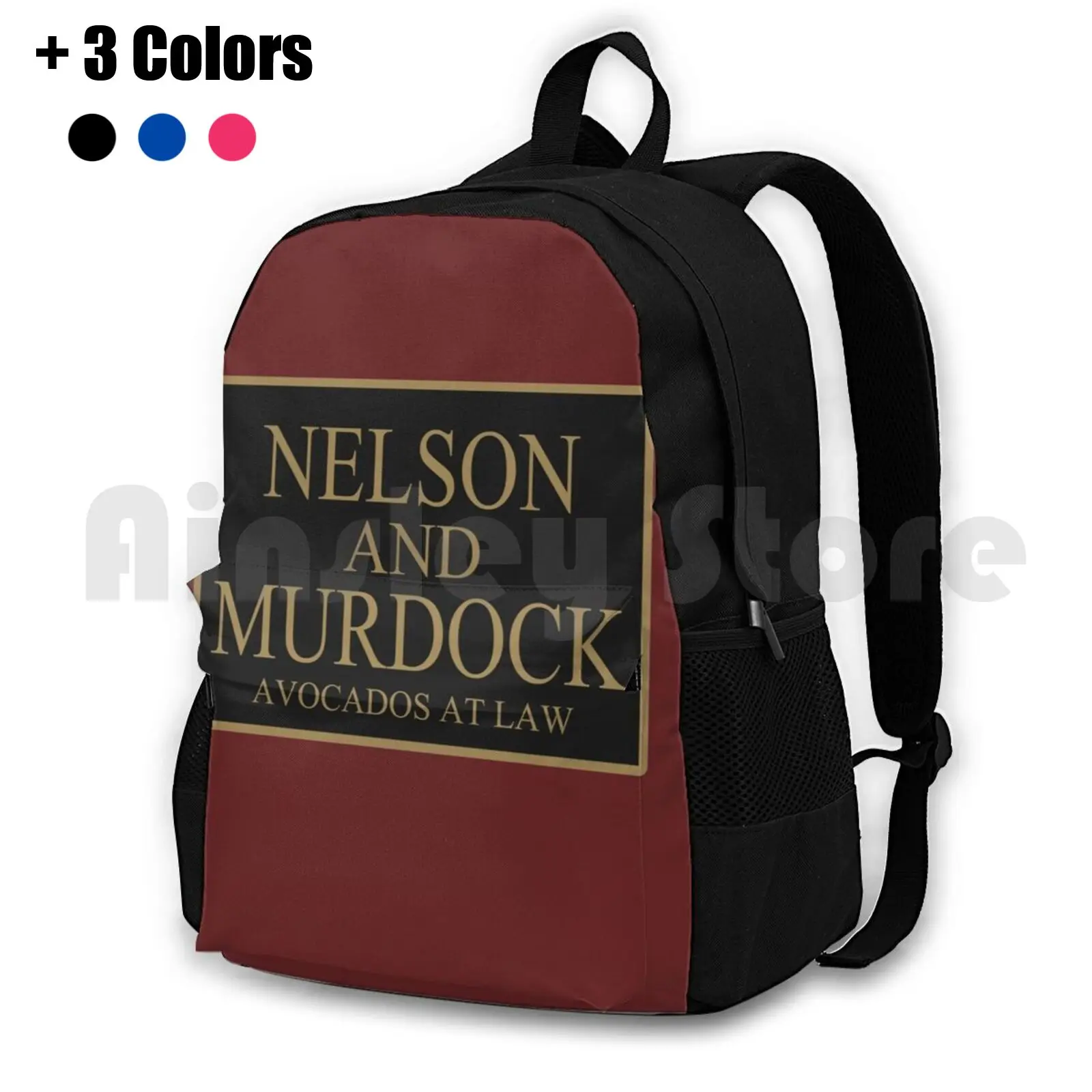 

Nelson And Murdock Avocados At Law Outdoor Hiking Backpack Waterproof Camping Travel Comics Nerd Culture Geek Nerdy Tv Movies