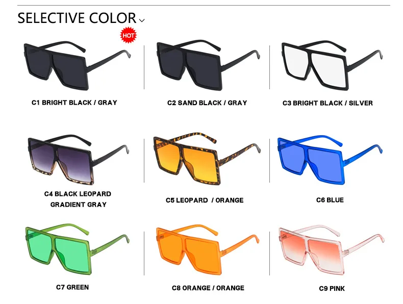 

Oversized Shades Woman Sunglasses Black Fashion Square Glasses Big Frame Sunglasses Vintage Retro Glasses Unisex oculos feminino
