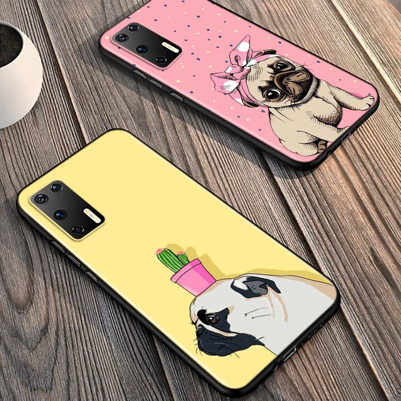

Bulldog Dog For Huawei P40 P30 P20 Pro P10 P9 P8 Lite E Plus 5G 2019 Phone Case Bright Black Silicone Cover