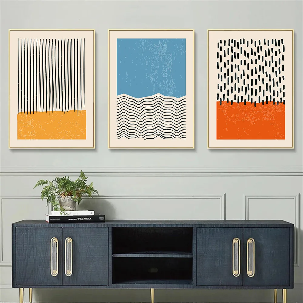 Абстрактная линия полосы холст живопись минималистский принт желтая синяя