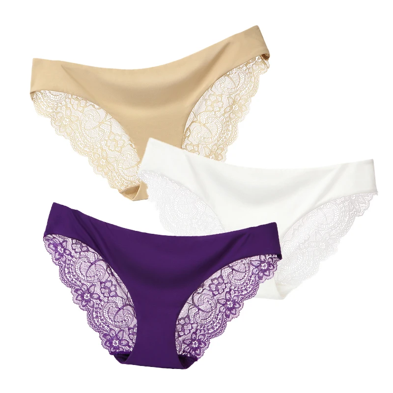 

3pcs/Lot Sexy Women Panties Set Lace Briefs Ice Silk Seamless Low-Rise Lingerie Comfort Female Underwear