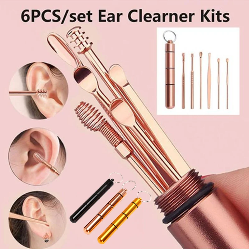 

5/6Pcs/Set Stainless Steel Spiral Ear Pick Spoon Ear Wax Removal Cleaner Multifunction Portable Ear Pick Ear Care Beauty Tools