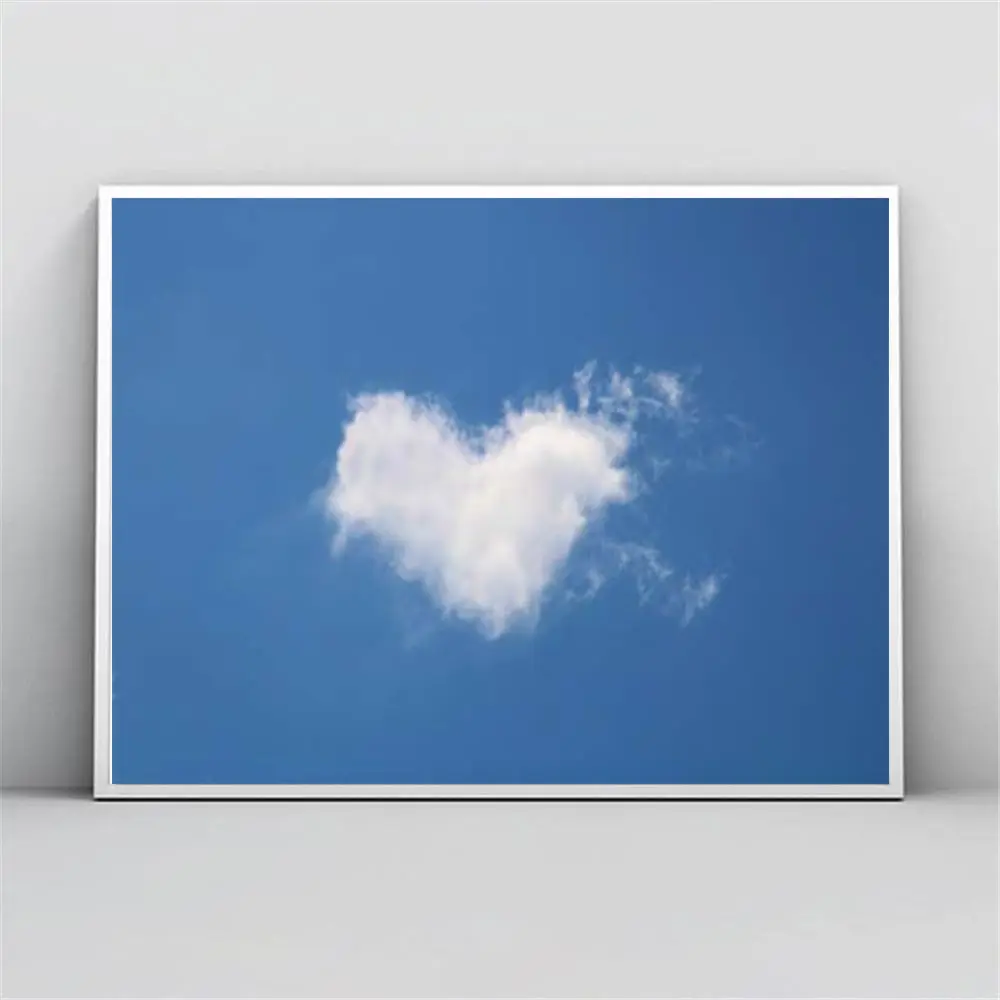 

Nordic Blue Sky Cloud Poster Heart Art Print Landscape Wall Art Canvas Painting Minimalist Pictures Living Room Home Decoration