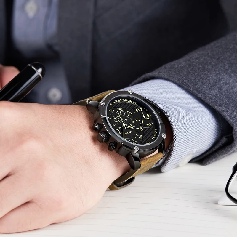 

Mens Watches MEGIR Luxury Big Dial Military Sport Quartz Wrist Watch Men Leather Casual Waterproof Clock Male Relogio Masculino