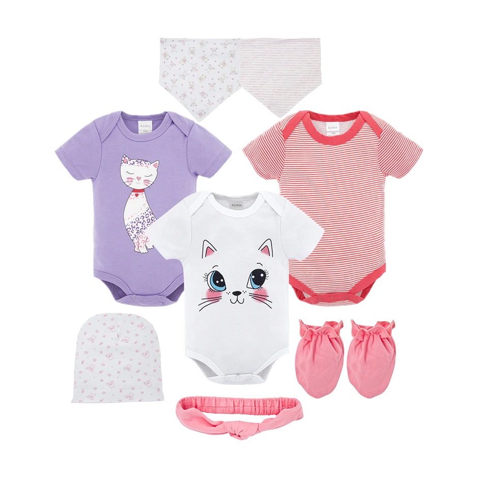 

Fashion Girl Suits 8PCS Newborn Baby Girl Bodysuits Set Infant Baby Girls Clothes Playsuit Romper Outfit Set with Hats Bibs Gift
