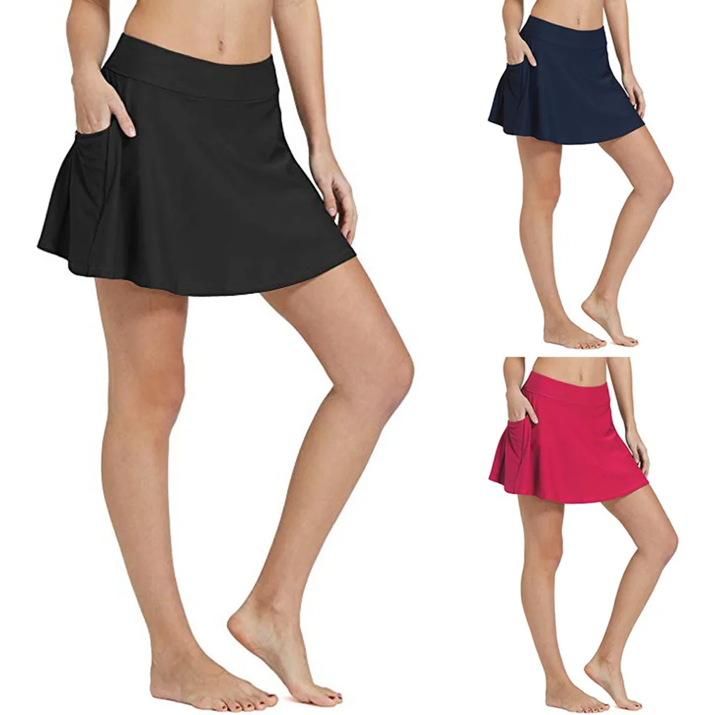 Женское бикини танкини юбка для плавания с карманами короткое пляжное платье