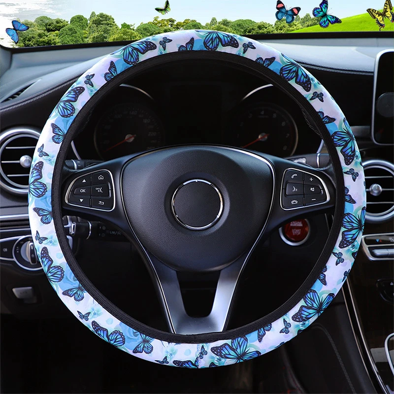 

For 37-38cm Butterfly Printed Steering Wheel Cover Auto Steering Wheel Cover Accessory Without Inner Ring