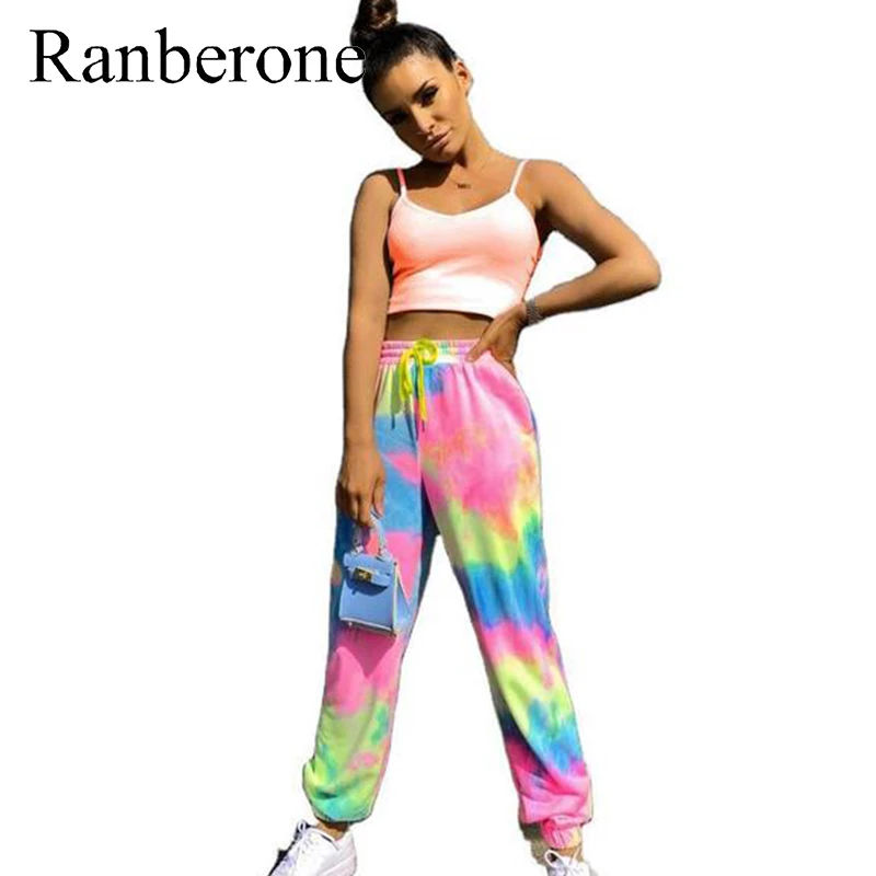 Женские спортивные штаны с принтом в стиле Харадзюку яркие брюки карманом|Штаны