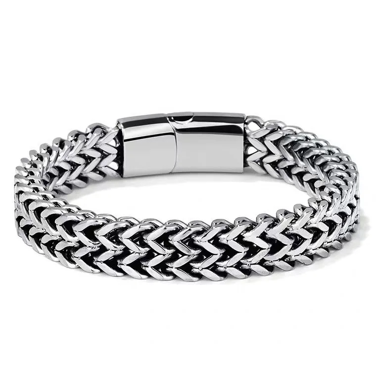 

Hot New Titanium Steel Bracelet Men's Bracelet Double Row Square Chain Magnetic Buckle Bracelet