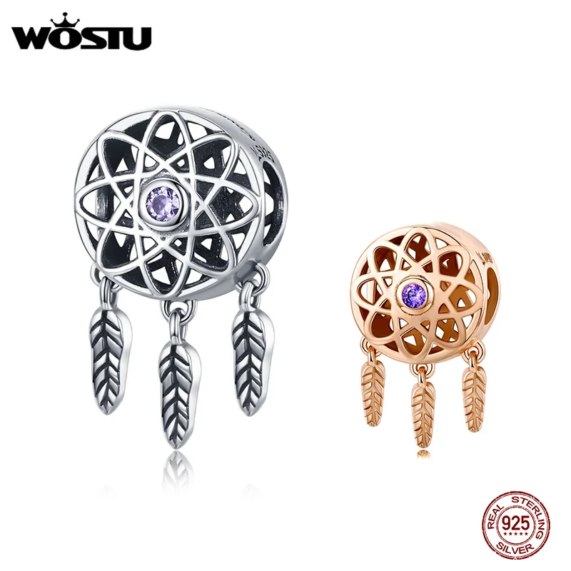 WOSTU 925 пробы серебряные бусины Ловец снов Розовое Золото Шарм Подходит браслет Подвеска Серебро 925 ювелирные изделия FIC330