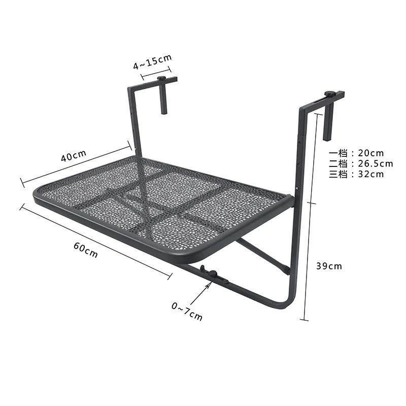 

European simple mini wall hanging learning small table balcony hanging table railing wrought iron hanging folding table WF614939