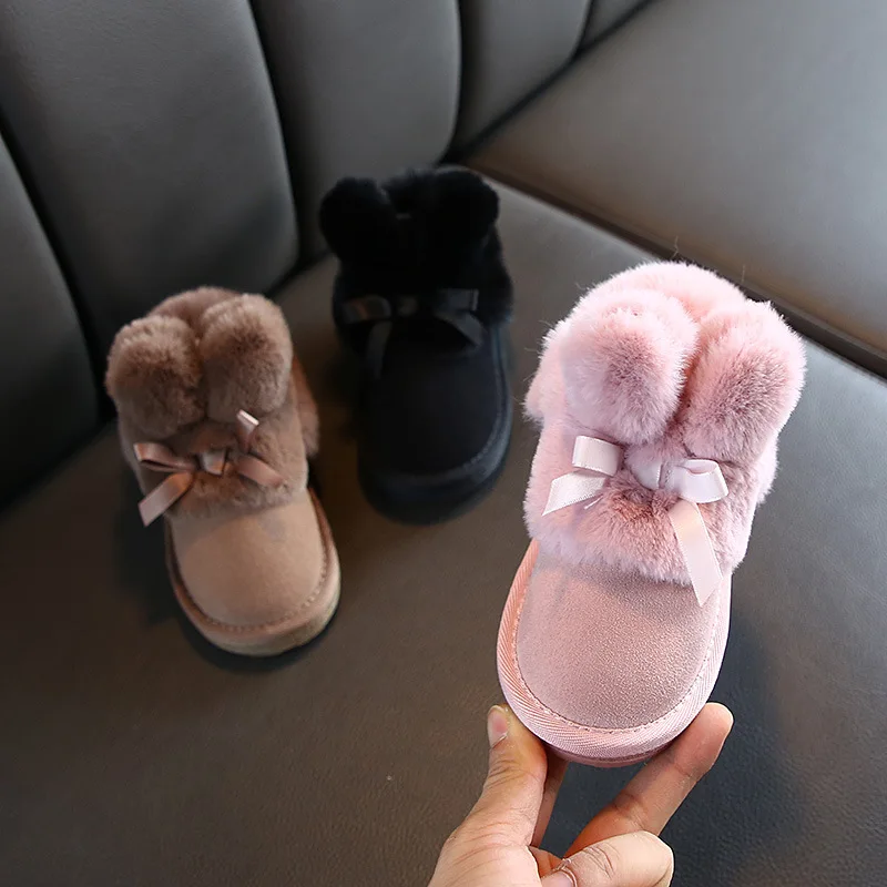 

2020 Rabbits Ears Boots Girls Suede Toddler Winter Boots Warm Fur Winter Shoes for Girl Bow Band Baby Snow Boots Kids Footwear
