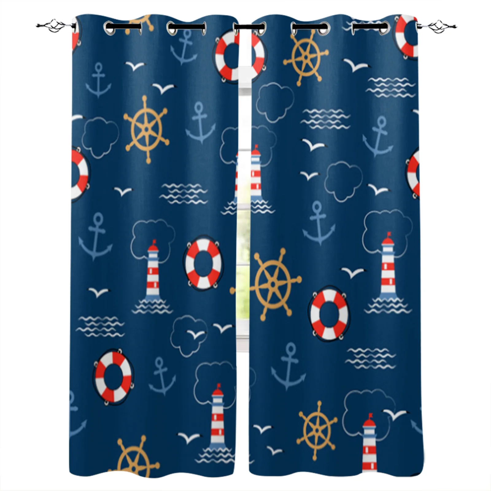 

Marine Lighthouse Anchor Window Curtains for Living Room Home Decor Child Bedroom Kitchen Curtains Drapes