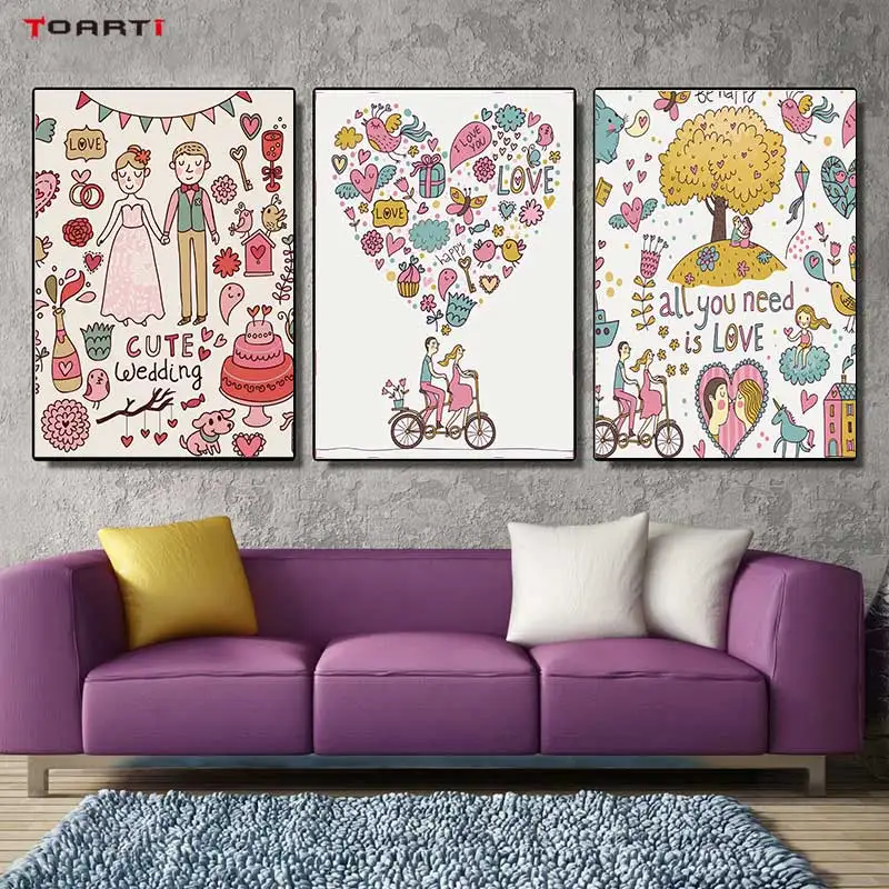 Современная любовь Цитата печатные плакаты мультфильм милые пары холст картина