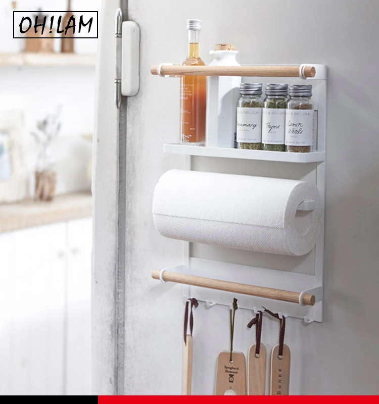 

Self Adhesive Spice Rack Hooks Storage Shelves With Towel Rack Rails Bar Paper Towel Holder Shelf for Kitchen Tissue Roll Hanger