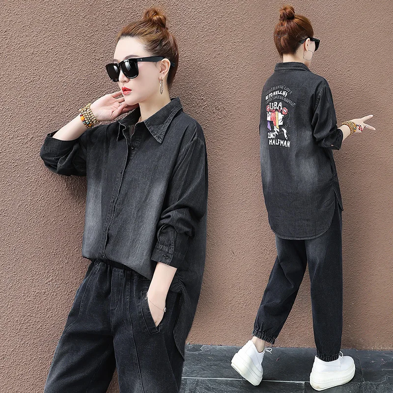 Женский джинсовый костюм Max LuLu повседневный комплект из двух предметов в