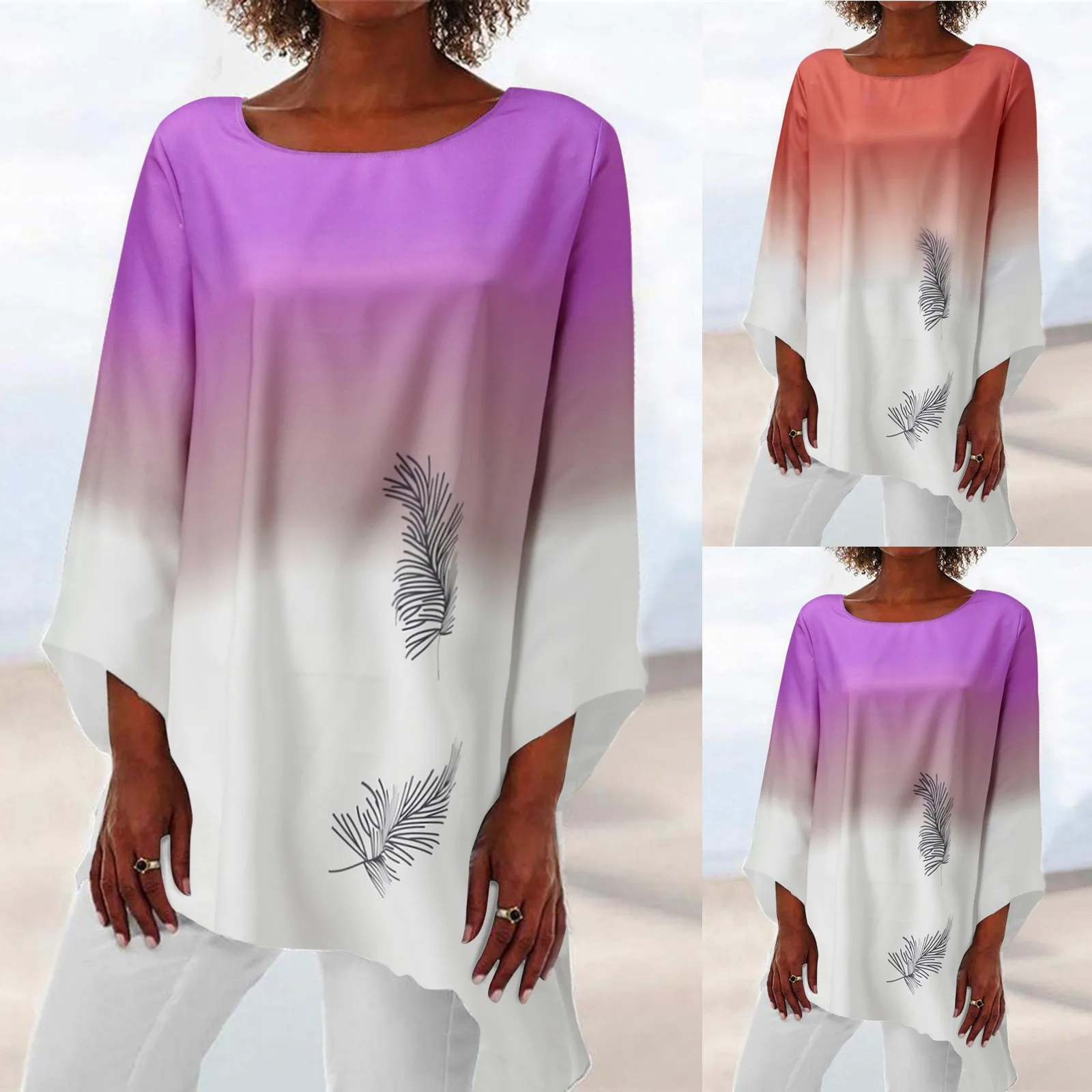 Женский пуловер с асимметричным подолом Повседневный градиентной талией и