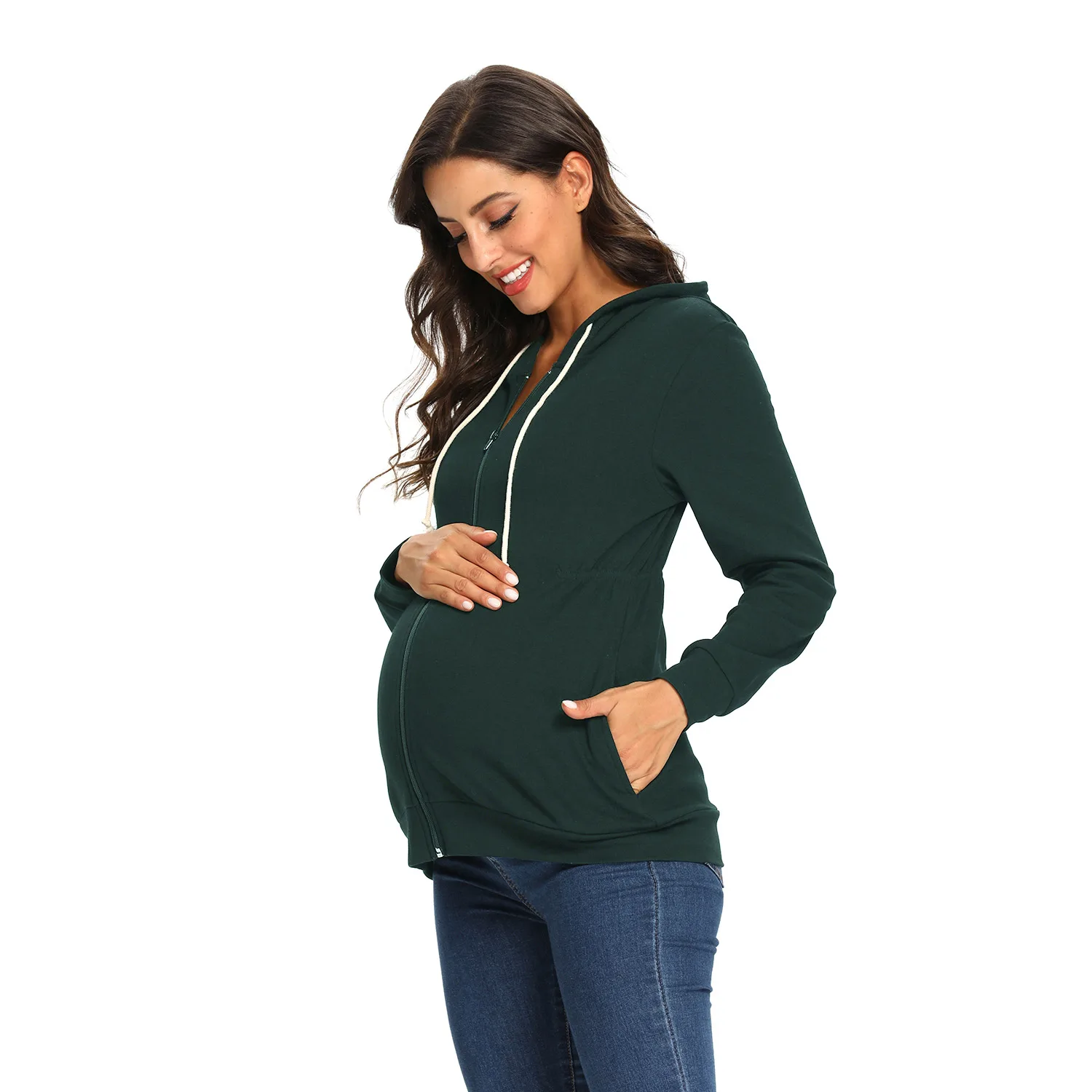 Maternity Hoodie Sweater Pregnant Zipper Coat Women Hooded Shirt Pregnancy Tops Breastfeeding Clothes Nursing Long Sleeve Jacket