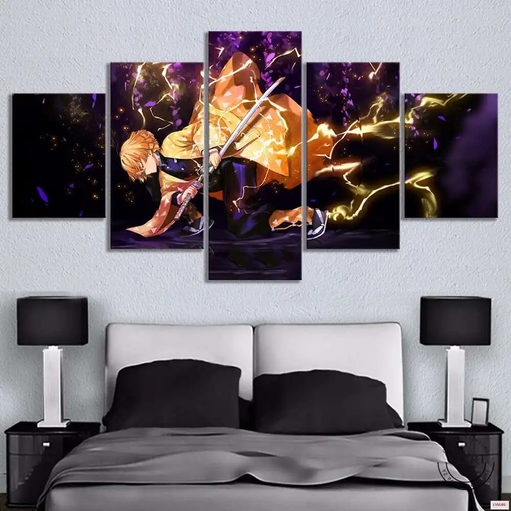 

Canvas Painting 5 Piece Anime Poster Modular Picture Demon Slayer Kimetsu No Yaiba Image Wall Art For Living Room Home Decor