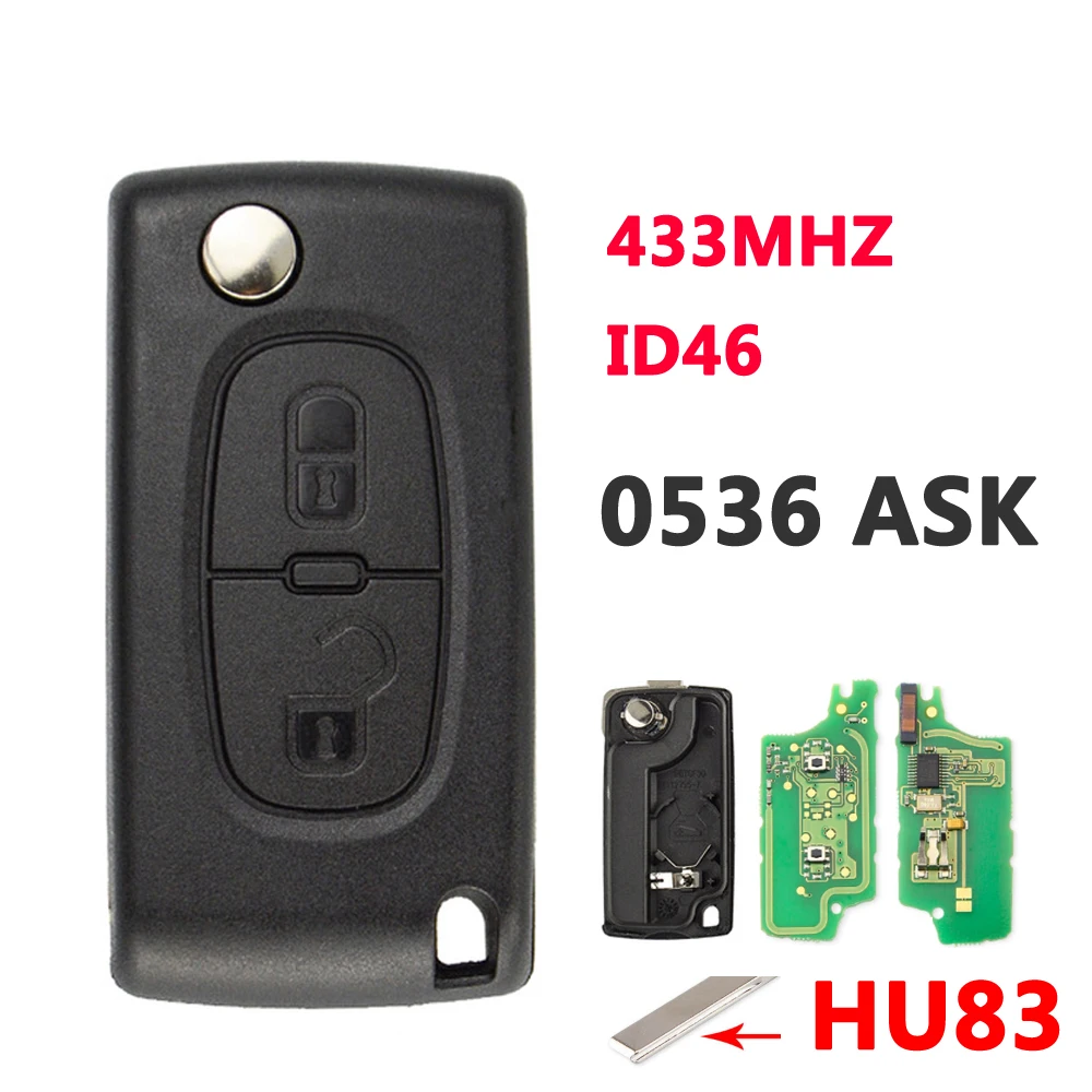2 кнопки 0536 Тип спросить удаленное 433 МГц Электронный 46 чип HU83 407 лезвие для Peugeot