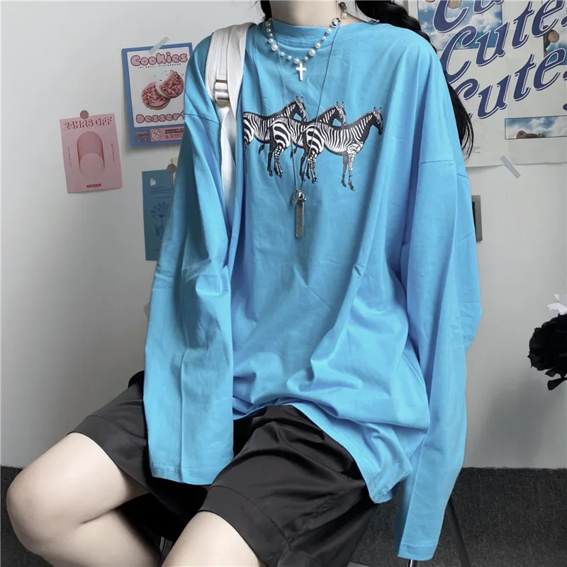 

Hipster Streetwear Loose Cartoon T Shirts Women's Clothing Ins Fashion Brand Spring Autumn Ladies Tops Ulzzang Tees New 2021